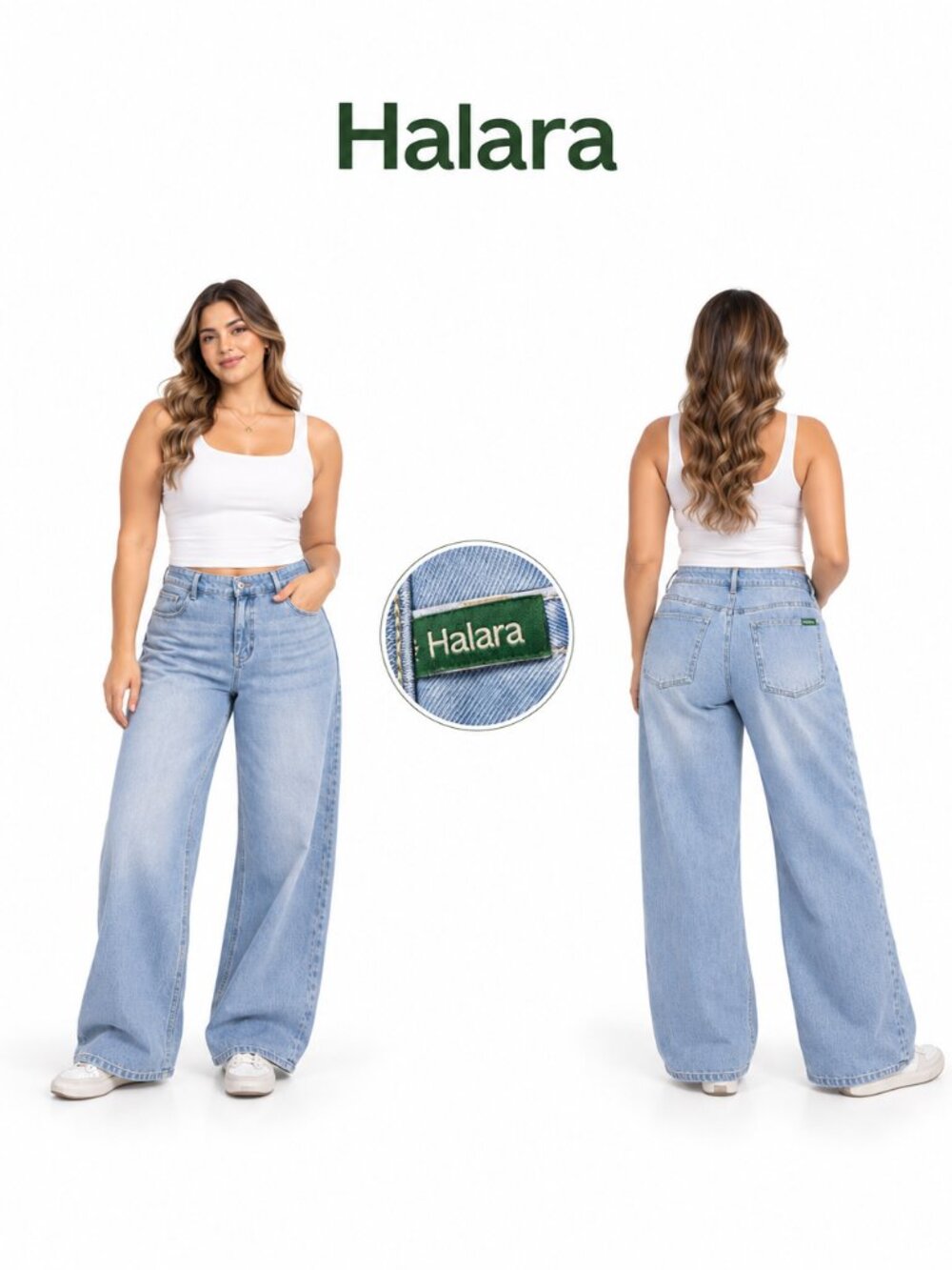 Halara Women Light Wash High Waisted Wide Leg Jeans Large Regular Denim Pants